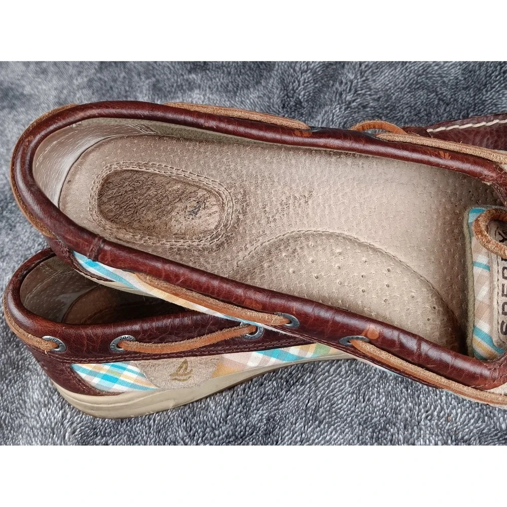 Sperry Top Sider Women Brown Leather‎ Plaid Boat Shoes Loafers Moccasins 8.5M